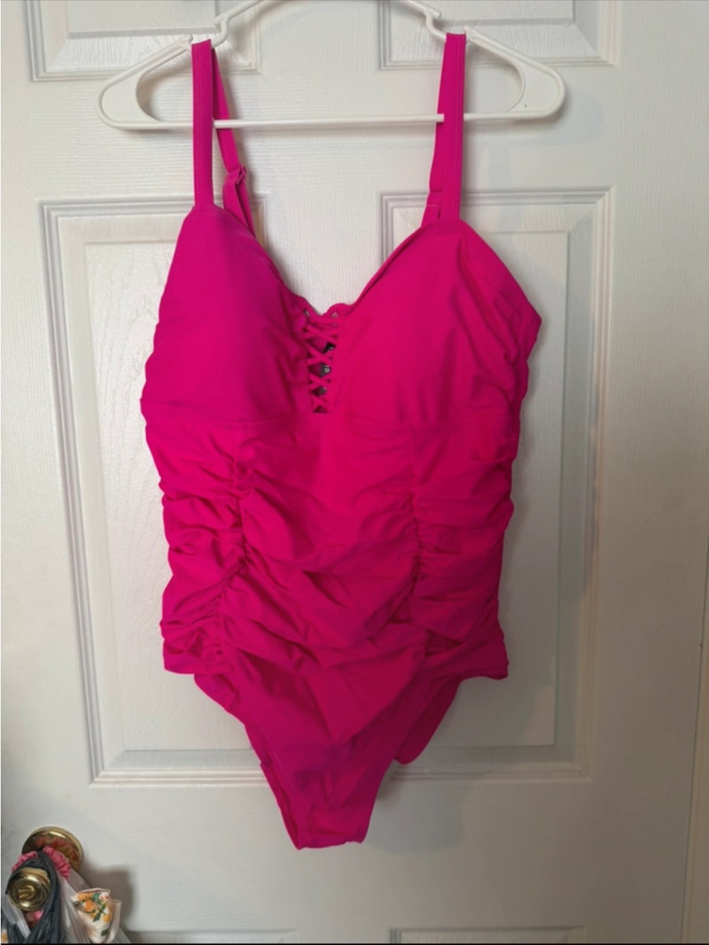 torrid Hot Pink Lace-Up Ruched One-Piece Swimsuit